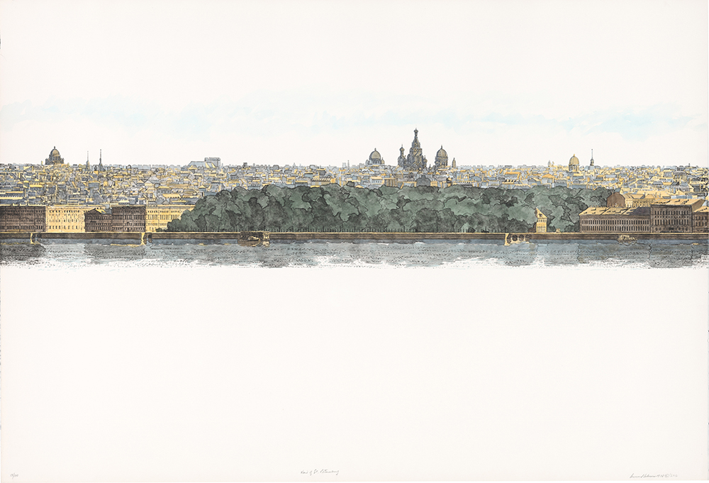 Leonard Lehrer, View of St. Petersburg, Hand colored lithograph, 1978/2012. Image courtesy of the artist.