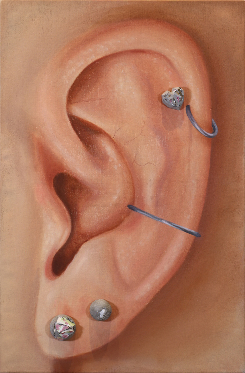 Hattie Fischer, Left Ear, Oil and concrete on linen, 34 x 18, 2021