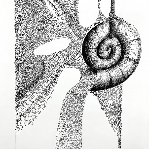 Amanda Smith, Self Portrait, Ink, Drawing I, Instructor: Ron Geibel