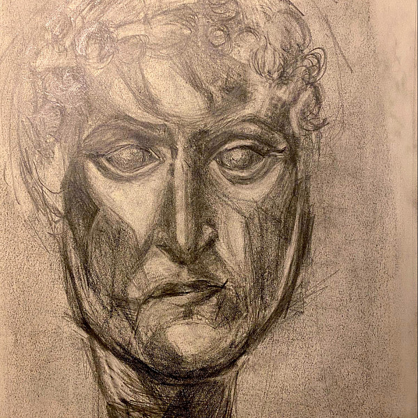 Laia Saqer, Hadrian Head Copy, Graphite, 12 x 10," 2020, Drawing II remote, Instructor: Victoria Star Varner