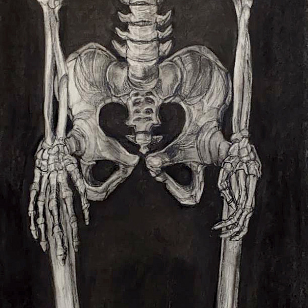 Laila Saqer, Dark Skeleton, Charcoal on paper, 96 x 42," Drawing II (remote), Instructor: Victoria Star Varner