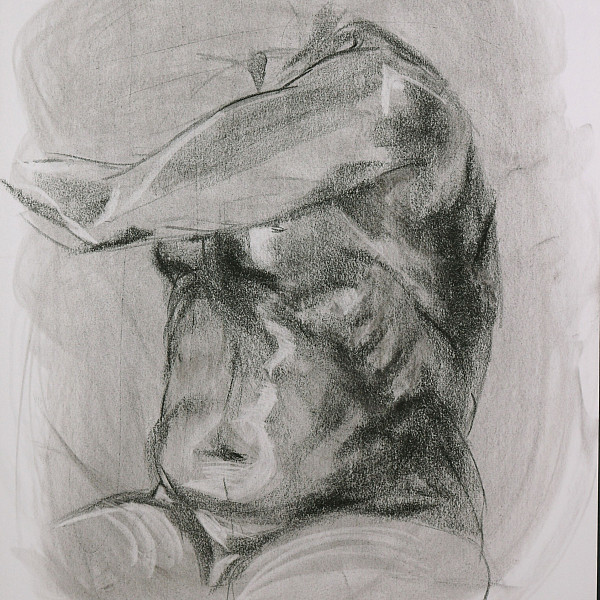 Sarah Friday, Figure Study, charcoal on paper, 24 x 36, 2020, Drawing III, Instructor: Victoria Star Varner