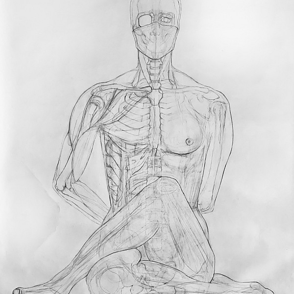 Lauren Muskara, Self Portrait, charcoal on paper, 60 x 42, Drawing III remote, Instructor: Victoria Star Varner