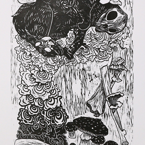 Ceanna Crooksey, The Mortifying Ordeal of Being Known, Woodcut, 18 x 12, Printmaking, Instructor: Seth Daulton