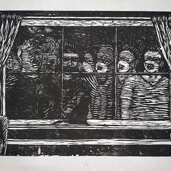 Lily Perez, Out There, Woodcut, 8.5 x 11.5, Printmaking, Instructor: Seth Daulton