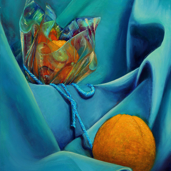 Ila Dannelley, Oranges on Blue, Oil on canvas, 20 x16," Representational Painting, Instructor: Victoria Star Varner