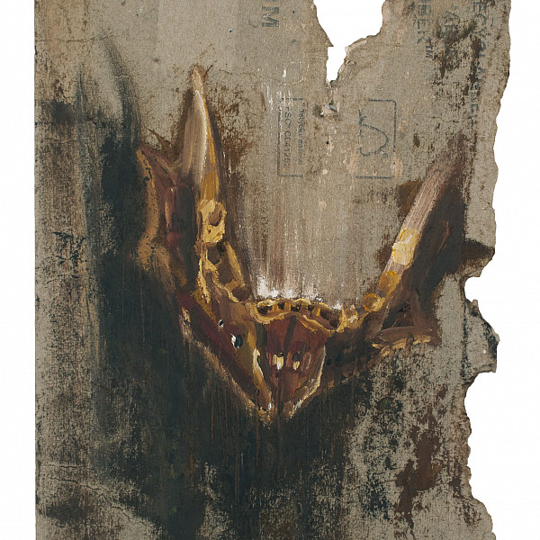 Hal Webster, Unhinged, oil on cardboard, 12 x 5, 2019, Intermedia Seminar, Instructor: Victoria Star Varner