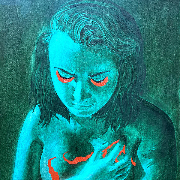Lily Perez, Self Portrait (Green), 19.5 x 16.25, Oil on canvas, Intermedia Seminar, Instructor: Victoria Star Varner