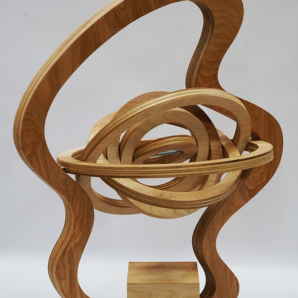 Ila Dannelley, The Eye (front tumbled), Wood, Stain, Steel, 20 x 15 x 7, Abstract Sculpture, Instructor: Mary Visser