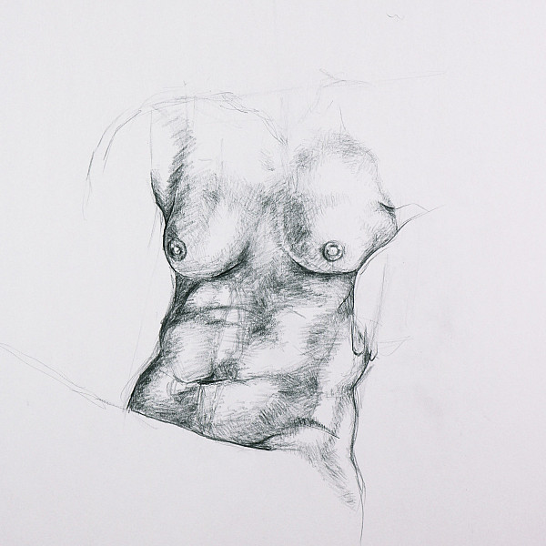 Ana Olvera, Figure Study, charcoal on paper, 24 x 18, 2020, Drawing III, Instructor: Victoria Star Varner