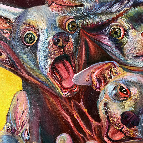 Mattie Wesoloski, Hydra-Huahua (detail), Oil on panel, Intermedia Capstone, Victoria Star Varner