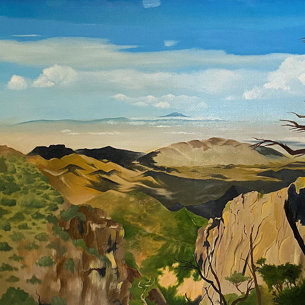 Emily Leon, Loop to Emory Peak at Big Bend National Park, Oil on Canvas, Intermedia Capstone, Victoria Star Varner