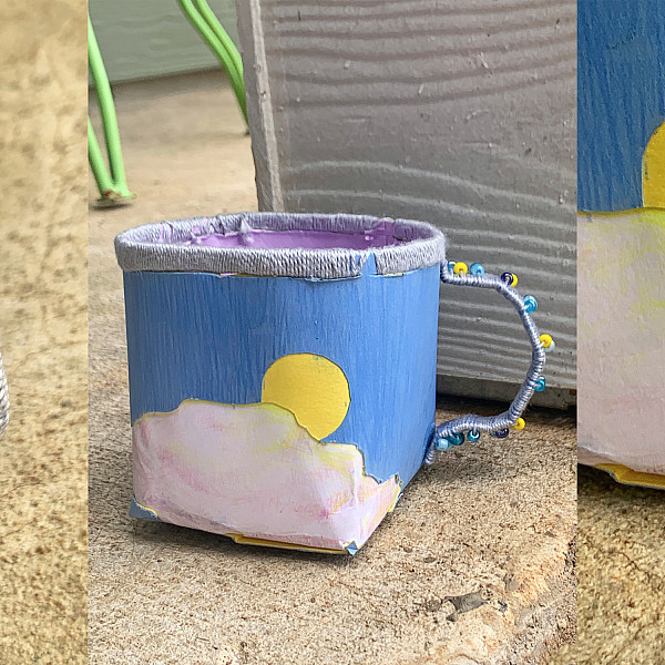 Paisley Humpert, Untitled, Watercolor Paper, Thread, Beads, Ceramics: Vessel Concepts, Ron Geibel