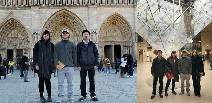 Art students at Notre Dame and the Louvre in Paris, France, on faculty led trip.