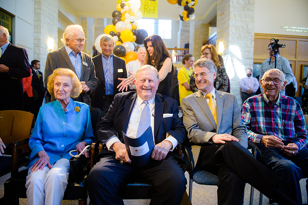 Charline, Red and President Burger enjoy the McCombs' birthday celebration. 