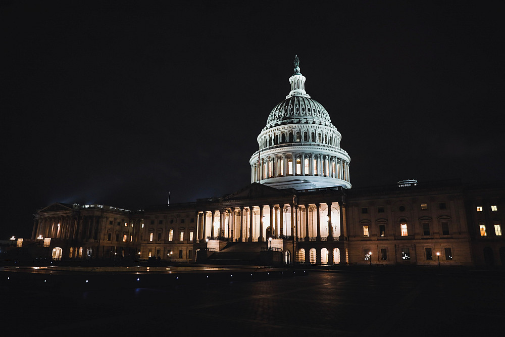 The Capitol at night in fall 2020.