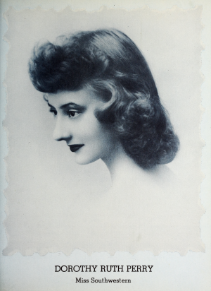 Dorothy Perry White '45 was featured in the 1945 Sou'wester yearbook after being crowned Miss Southwestern. 