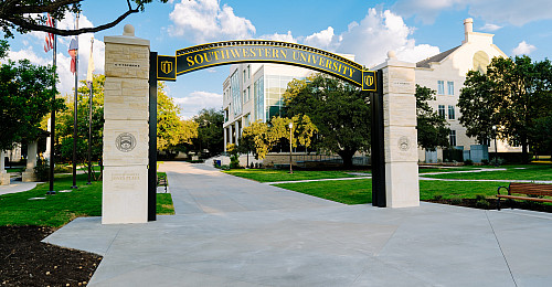 A recent image Barron photographed of Southwestern's new arch and Fondren-Jones Science Center.