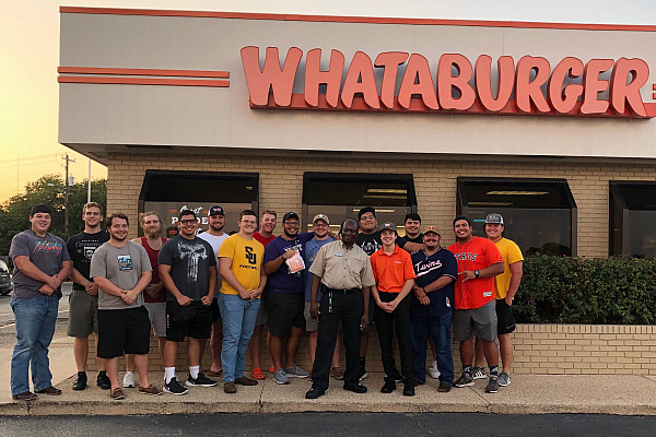 “Thicc Man Thursday” began in 2017 when Southwestern University offensive linemen would strategize and build friendships over dinner at Whataburger. (Photo courtesy T.J. Vela)