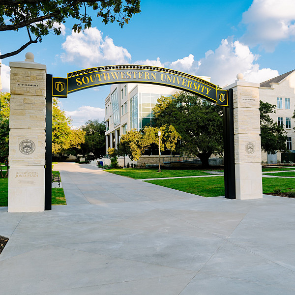 A recent image Barron photographed of Southwestern’s new arch and Fondren-Jones Science Center.