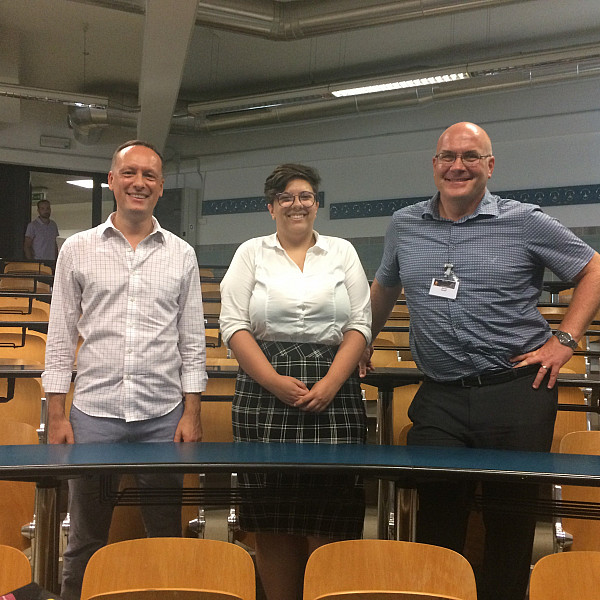 Associate Professor of Theatre Sergio Costola, Kayla Ingram ’20, and Associate Professor of English Michael Saenger
