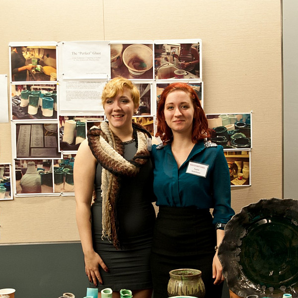 Jordan and Taylor Hutchison show off their ceramics project that won the ,500 Walt Potter Prize at the King Creativity Symposium.