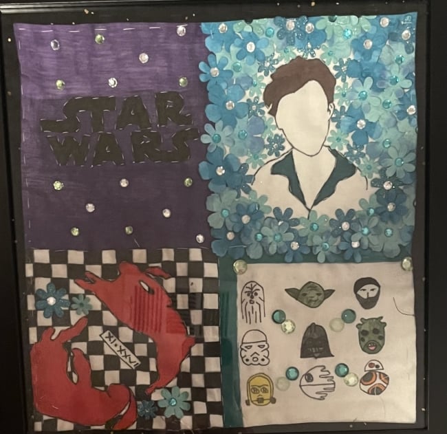 An autobiographical quilt square created by one of the author's first-year seminar students.