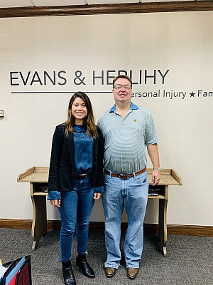 Current intern and Southwestern student Laura Rativa '20 with Chip Evans '94.